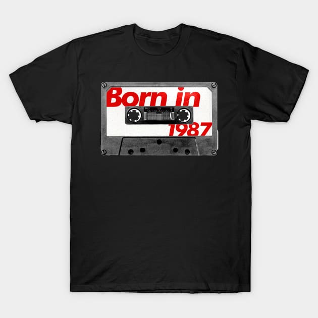 Born in 1987  ///// Retro Style Cassette Birthday Gift Design T-Shirt by unknown_pleasures